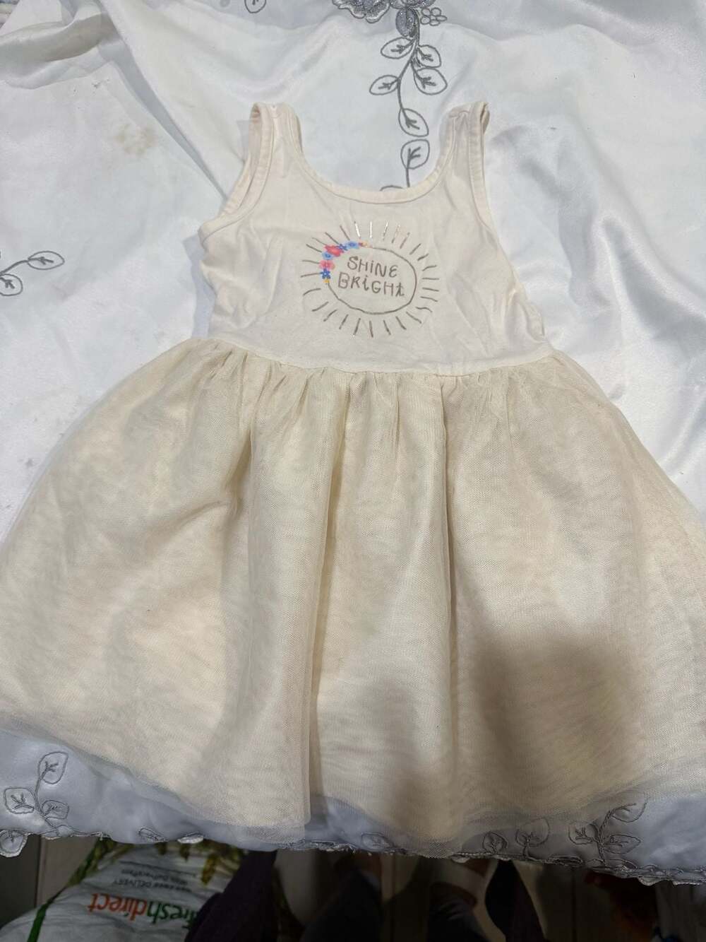 Old Navy Toddler Girls Shine Bright Print Tulle Dress Size 3T Ivory